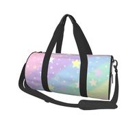 Mexpekil Rainbow Stripes Glitter Star Foldable Gym Bag Carry On Travel Duffle Bags Waterproof Woman Men Hand Luggage Bag Large Weekend Overnight Bags for Sports Dance with Removable Strap