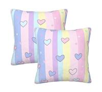 Mexpekil Rainbow Stripes Heart Cushion Covers 40cm X 40cm 2 Pack Invisible Zipper Square Pillow Cases Decorative Pillow Covers Protectors for Sofa Bed Home Decor