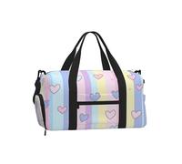 Mexpekil Rainbow Stripes Heart Gym Bag with Shoe Compartment Waterproof Duffel Bag Large Overnight Weekend Bags Travel Holdall for Women Men Teens