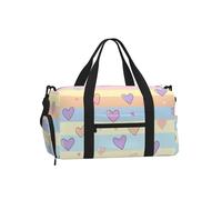 Mexpekil Rainbow Stripes Hearts Gym Bag with Shoe Compartment Waterproof Duffel Bag Large Overnight Weekend Bags Travel Holdall for Women Men Teens