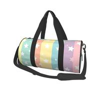 Mexpekil Rainbow Stripes Stars Foldable Gym Bag Carry On Travel Duffle Bags Waterproof Woman Men Hand Luggage Bag Large Weekend Overnight Bags for Sports Dance with Removable Strap