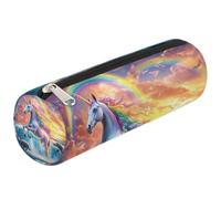 Mexpekil Rainbow White Horse Jumping Dolphin Pencil Case for Girls Boys Stationery Pouch Organiser Small School Supply Bag for Students Office