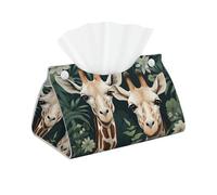 Mexpekil Rectangle Tissue Box Cover Leather Tissue Box Holder Waterproof Cube Tissues Storage Box Decorative Organizer for Home Car Office (Giraffe Leaves)