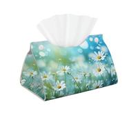 Mexpekil Rectangle Tissue Box Cover Leather Tissue Box Holder Waterproof Cube Tissues Storage Box Decorative Organizer for Home Car Office (Daisy Art)