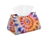 Mexpekil Rectangle Tissue Box Cover Leather Tissue Box Holder Waterproof Cube Tissues Storage Box Decorative Organizer for Home Car Office (Colorful Tie-Dye)