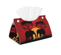 Mexpekil Rectangle Tissue Box Cover Leather Tissue Box Holder Waterproof Cube Tissues Storage Box Decorative Organizer for Home Car Office (Elephants Sunset)