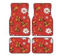 Mexpekil Red Bee Daisy Car Mats Set of 4 Universal Car Floor Mats Non-Slip Car Foot Mats Decorative Car Carpet Protectors for SUV Van Truck