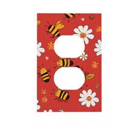 Mexpekil Red Bee Daisy Light Switch Cover 1 Gang Single Duplex Outlet Cover Decorative Wall Plate for Home Office