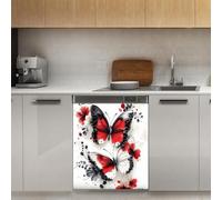 Mexpekil Red Black Butterfly Dishwasher Magnet Cover 21x26Inch Decorative Dish Washer Sticker for Front Door Waterproof Kitchen Appliance Panel Magnetic Decal