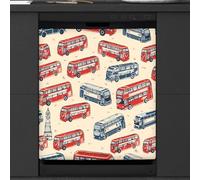 Mexpekil Red Blue Bus Dishwasher Magnet Cover 21x26Inch Decorative Dish Washer Sticker for Front Door Waterproof Kitchen Appliance Panel Magnetic Decal
