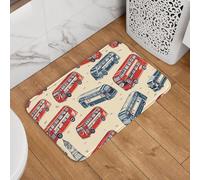 Mexpekil Red Blue Bus Door Mat 40 x 60cm Non Slip Doormat Washable Welcome Mat Rug Absorbent Kitchen Mat Floor Mat Home Decor for Indoor Outdoor