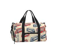 Mexpekil Red Blue Bus Gym Bag with Shoe Compartment Waterproof Duffel Bag Large Overnight Weekend Bags Travel Holdall for Women Men Teens