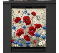 Mexpekil Red Blue Poppies Daisies Flower Dishwasher Magnet Cover 23x26Inch Decorative Dish Washer Sticker for Front Door Waterproof Kitchen Appliance Panel Magnetic Decal