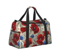 Mexpekil Red Blue Poppies Daisies Flower Duffel Bag Large Carry On Hand Luggage Bags Waterproof Weekender Bags Foldable Tote Bag for Travel Sports Gym Dance