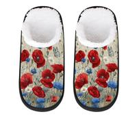 Mexpekil Red Blue Poppies Daisies Flower Fluffy Slippers for Women Men M