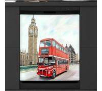 Mexpekil Red Bus Big Ben London Dishwasher Magnet Cover 21x26Inch Decorative Dish Washer Sticker for Front Door Waterproof Kitchen Appliance Panel Magnetic Decal
