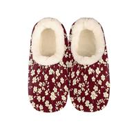 Mexpekil Red Cherry Flower Women's & Men's Slippers with Fluffy Collar Winter Warm House Slippers Anti-Slip Indoor House Shoes Gifts for Mum Dad (Sizes UK 6-7)