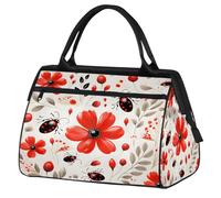 Mexpekil Red Flower Ladybug Travel Duffel Bag Waterproof Gym Bag Carry On Weekend Overnight Bags Large Hand Luggage Tote Bags for Women Men Kids