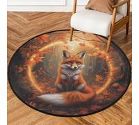 Mexpekil Red Fox Orange Leaves Round Rugs for Living Room Washable Floor Mat with Non Slip Backing 92cm Diameter Circle Area Rug Modern Home Decor