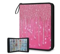 Mexpekil Red Glitter Flow Card Binder 9 Pocket with 50 Side-Loading Pages Sleeves Card Collection Folder for 900 Cards Zipper Trading Card Album Waterproof Cards Holder Book