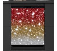 Mexpekil Red Gold Glitter Stars Dishwasher Magnet Cover 23x26Inch Decorative Dish Washer Sticker for Front Door Waterproof Kitchen Appliance Panel Magnetic Decal