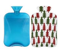 Mexpekil Red Green Christmas Tree Hot Water Bottle with Cover, 2L PVC Hot Water Bag for Pain Relief, Feet, Back, Warmth
