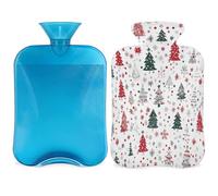 Mexpekil Red Green Christmas Tree Snow Hot Water Bottle with Cover, 2L PVC Hot Water Bag for Pain Relief, Feet, Back, Warmth