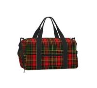Mexpekil Red Green Tartan Gym Bag with Shoe Compartment Waterproof Duffel Bag Large Overnight Weekend Bags Travel Holdall for Women Men Teens