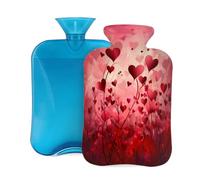 Mexpekil Red Heart Flower Hot Water Bottle with Cover, 2L PVC Hot Water Bag for Pain Relief, Feet, Back, Warmth