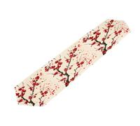 Mexpekil Red Japanese Cherry Blossom Flower Table Runner Decortaive Polyester Table Runners for Dining Tables Easter Wedding Holiday Party, 33x228 cm