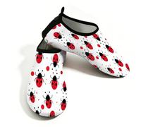 Mexpekil Red Ladybug Pattern Beach Water Shoes Women Men Non-Slip Barefoot Swim Shoes Quick Dry Aqua Socks Breathable Water Socks for Pool Surf (7-8)