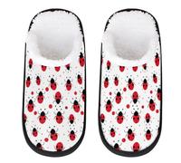 Mexpekil Red Ladybug Pattern Fluffy Slippers for Women Men M