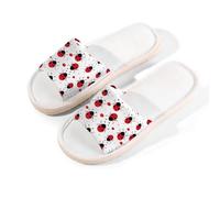 Mexpekil Red Ladybug Pattern Linen Slippers for Women Men Non-Slip House Shoes Open Toe Summer Sliders Slip on Indoor Outdoor Slipper (6-6.5)
