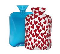 Mexpekil Red Love Heart Pattern Hot Water Bottle with Cover, 2L PVC Hot Water Bag for Pain Relief, Feet, Back, Warmth