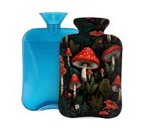 Mexpekil Red Plants Mushroom Hot Water Bottle with Cover, 2L PVC Hot Water Bag for Pain Relief, Feet, Back, Warmth