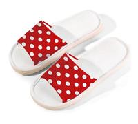 Mexpekil Red Polka Dot Linen Slippers for Women Men Non-Slip House Shoes Open Toe Summer Sliders Slip on Indoor Outdoor Slipper (7-8)
