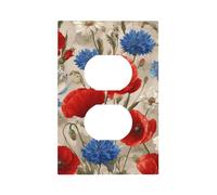 Mexpekil Red Poppies Blue Daisy Light Switch Cover 1 Gang Single Duplex Outlet Cover Decorative Wall Plate for Home Office