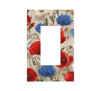 Mexpekil Red Poppies Blue Daisy Light Switch Cover 1 Gang Single Rocker Outlet Cover Decorative Wall Plate for Home Office