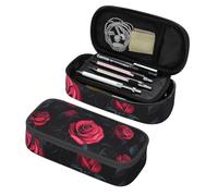 Mexpekil Red Rose Flowers Pencil Case for Girls Boys with Compartments Large Pen Organizer Bag Zipper Multi-Use Pouch for School Supplies, Makeup Cosmetics, Kids, Adults