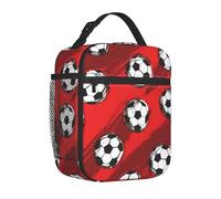 Mexpekil Red Soccer Ball Insulated Lunch Bag for Women Men Thermal Lunch Box Portable Picnic Cooler Bag with Side Mesh Pocket Adults Lunchbox for Work