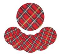 Mexpekil Red Tartan Plaid Placemats Set of 6 Heat Resistant Round Table Mats Woven Placemats for Dining Table Kitchen, 38 cm