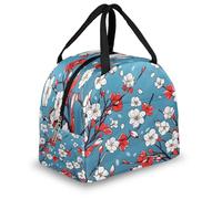 Mexpekil Red White Japan Cherry Blossom Floral Thermal Lunch Bag Box for Kids Adults, Insulated Lunch Tote Cooler Bag for School Work Travel