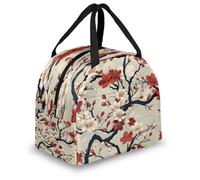 Mexpekil Red White Japan Cherry Blossom Thermal Lunch Bag Box for Kids Adults, Insulated Lunch Tote Cooler Bag for School Work Travel