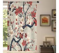 Mexpekil Red White Japan Cherry Blossom Voile Curtains 84 Drop, Semi Sheer Curtains for Living Room Bedroom Home Kitchen, 55 inches Wide, 1 Panel