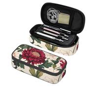 Mexpekil Red White Large Flowers Pencil Case for Girls Boys with Compartments Large Pen Organizer Bag Zipper Multi-Use Pouch for School Supplies, Makeup Cosmetics, Kids, Adults