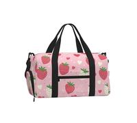 Mexpekil Red White Strawberries Hearts Gym Bag with Shoe Compartment Waterproof Duffel Bag Large Overnight Weekend Bags Travel Holdall for Women Men Teens