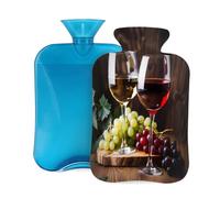 Mexpekil Red Wine Glass Grapes Hot Water Bottle with Cover, 2L PVC Hot Water Bag for Pain Relief, Feet, Back, Warmth