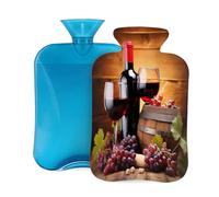 Mexpekil Red Wine Glass Grapes Wooden Hot Water Bottle with Cover, 2L PVC Hot Water Bag for Pain Relief, Feet, Back, Warmth