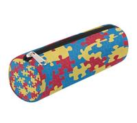Mexpekil Red Yellow Blue Puzzle Pattern Pencil Case for Girls Boys Stationery Pouch Organiser Small School Supply Bag for Students Office