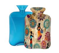 Mexpekil Retro African Women Mandala Hot Water Bottle with Cover, 2L PVC Hot Water Bag for Pain Relief, Feet, Back, Warmth